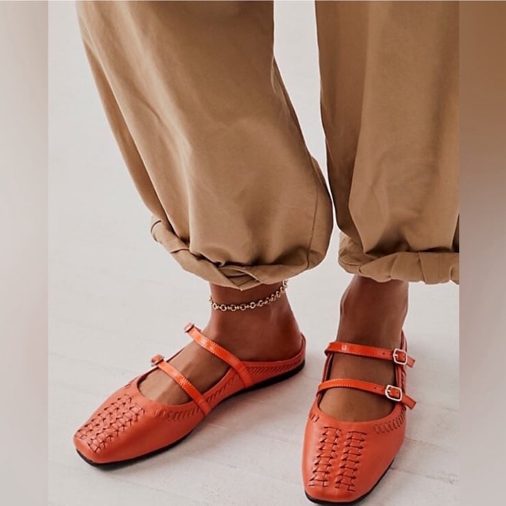Free People Diana Double Strap Woven Leather Mary Jane Flats