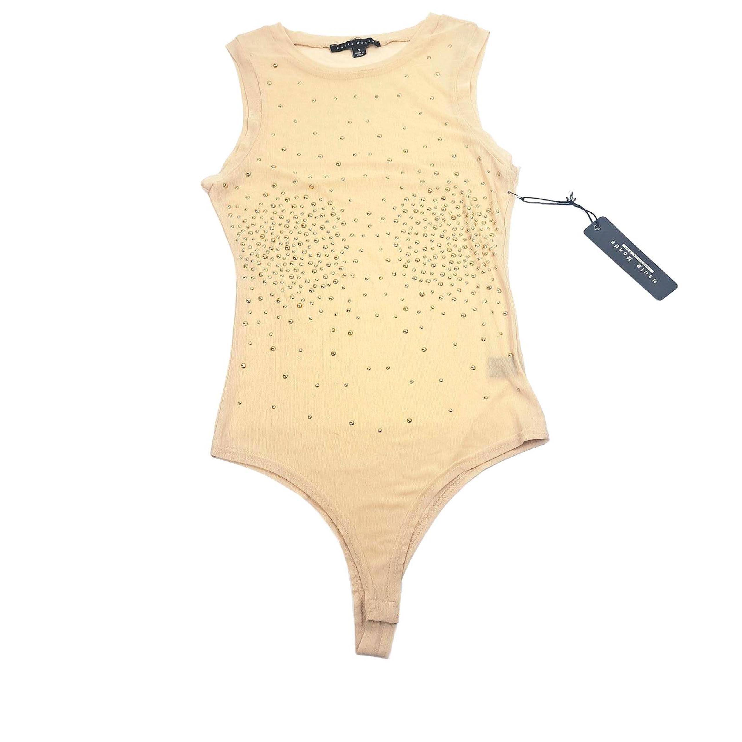 Haute Monde Women's Tank Bodysuit Sheer with Gold Metal Dots New with Tags Small