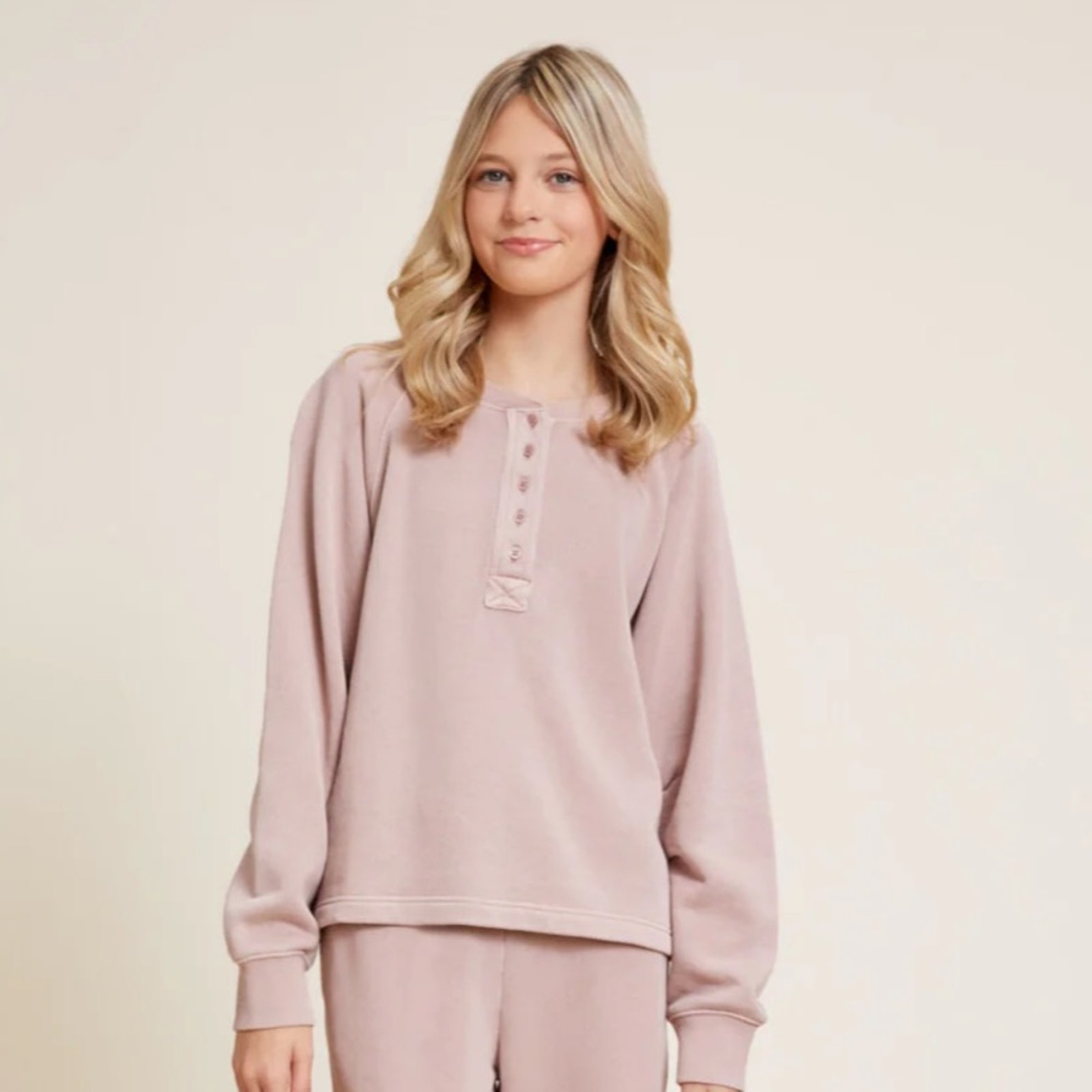 Barefoot Dreams Girls Malibu Collection Brushed Terry Henley Pullover