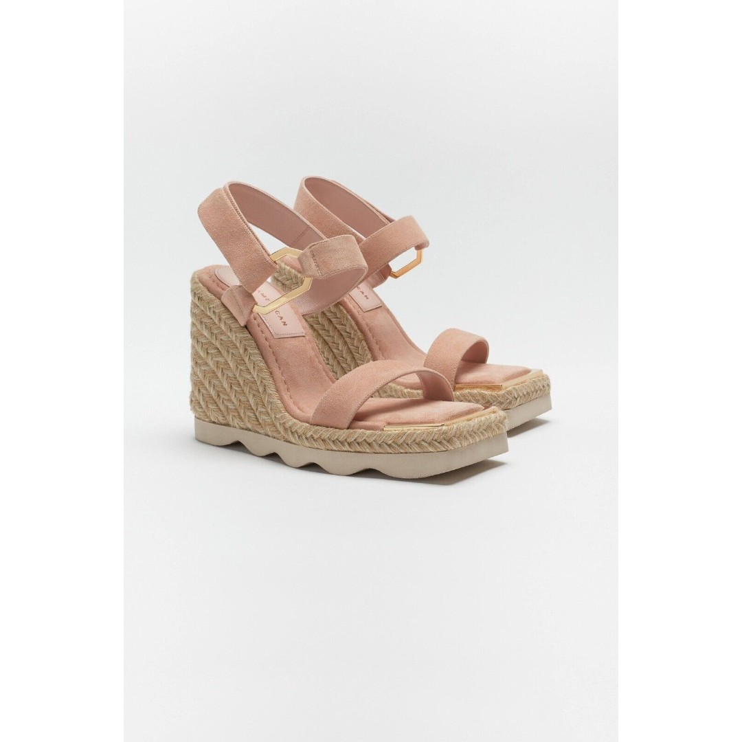 Good American ESPADRILLE WEDGE SANDAL IN PALE PINK (beige) SUEDE Size 9 NEW