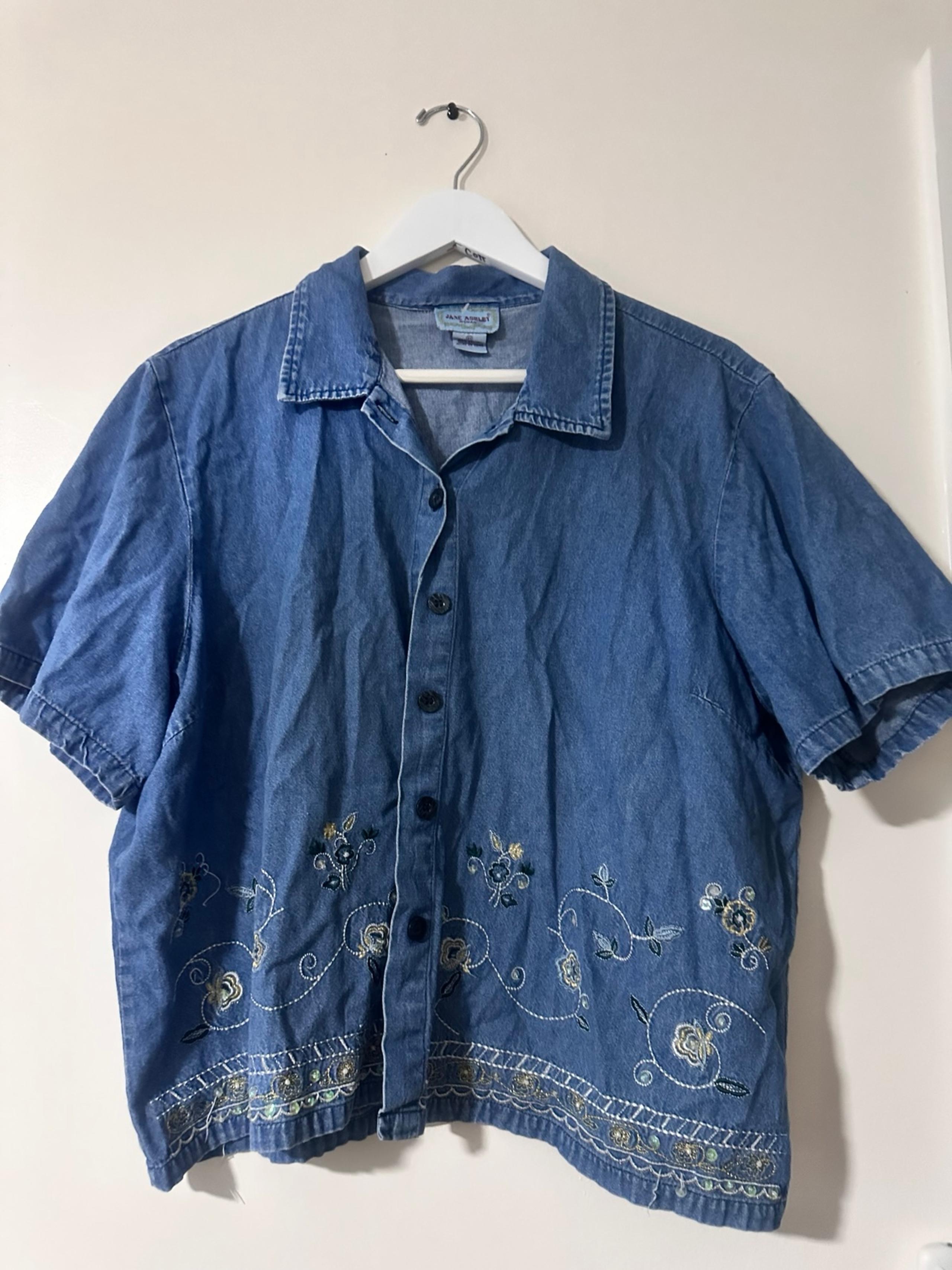 Vintage Jane Ashley denim bedazzles tail trim top