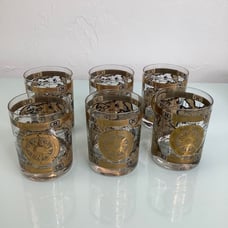 MCM CERA The World Nautical World Map of 1492 Gold Accent 6 Rock Bar glasses