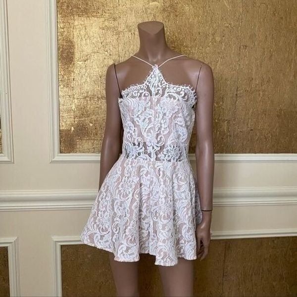 L’ATISTE ivory lace halter romper M