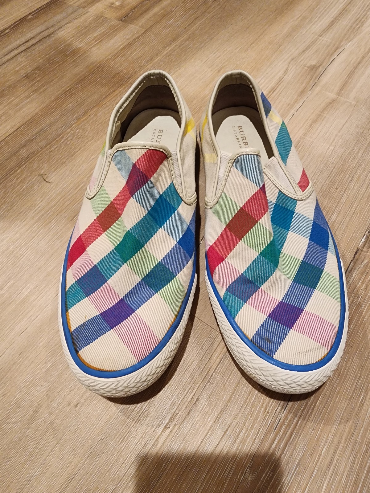 Burberry Rainbow colored check slip-on