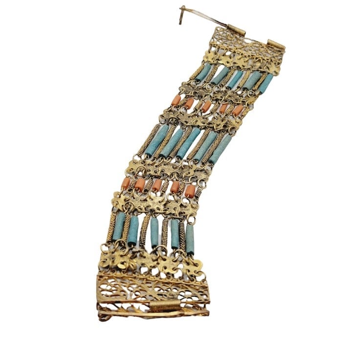 Vintage Egyptian Revival Decorative Faience Bracelet (A362)