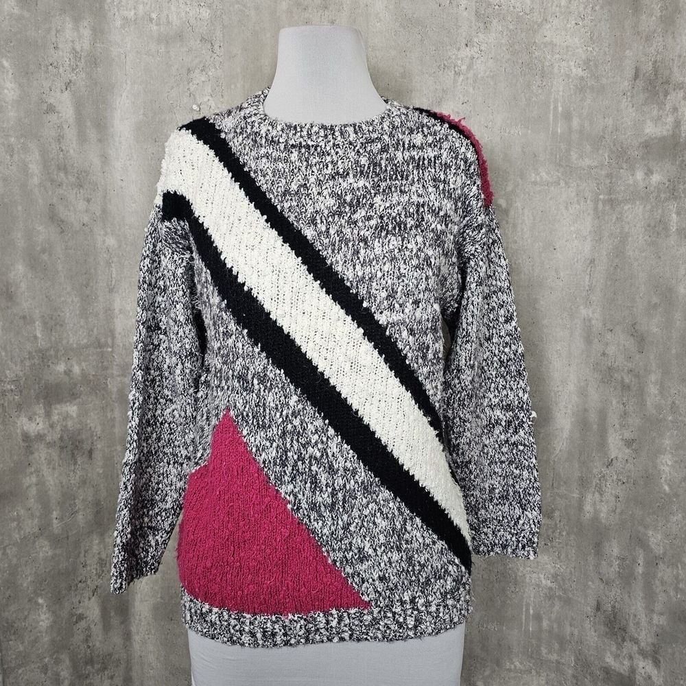 Vintage 80s Western Connection Womens L Abstract New Wave Boucle Knit Sweater