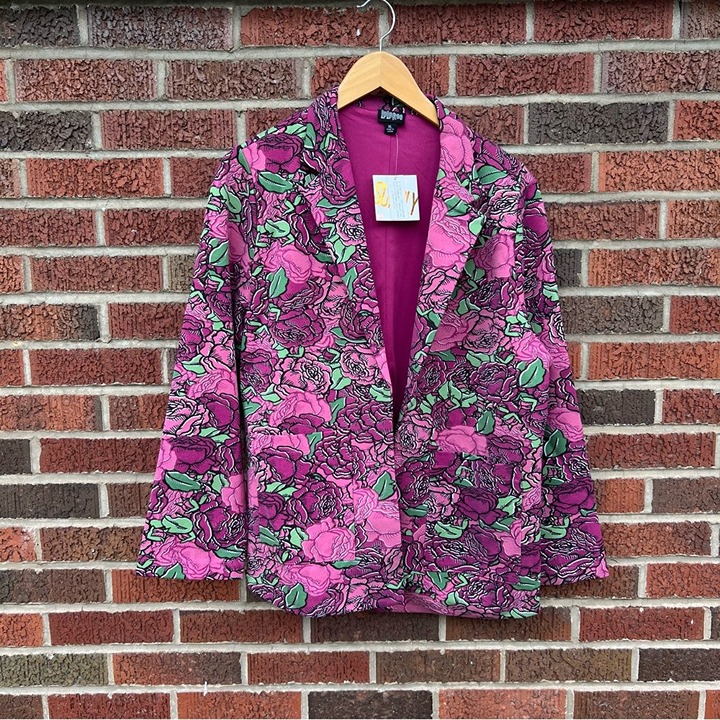 Lula Roe Pink and Green Rose Floral Blazer Suit Jacket