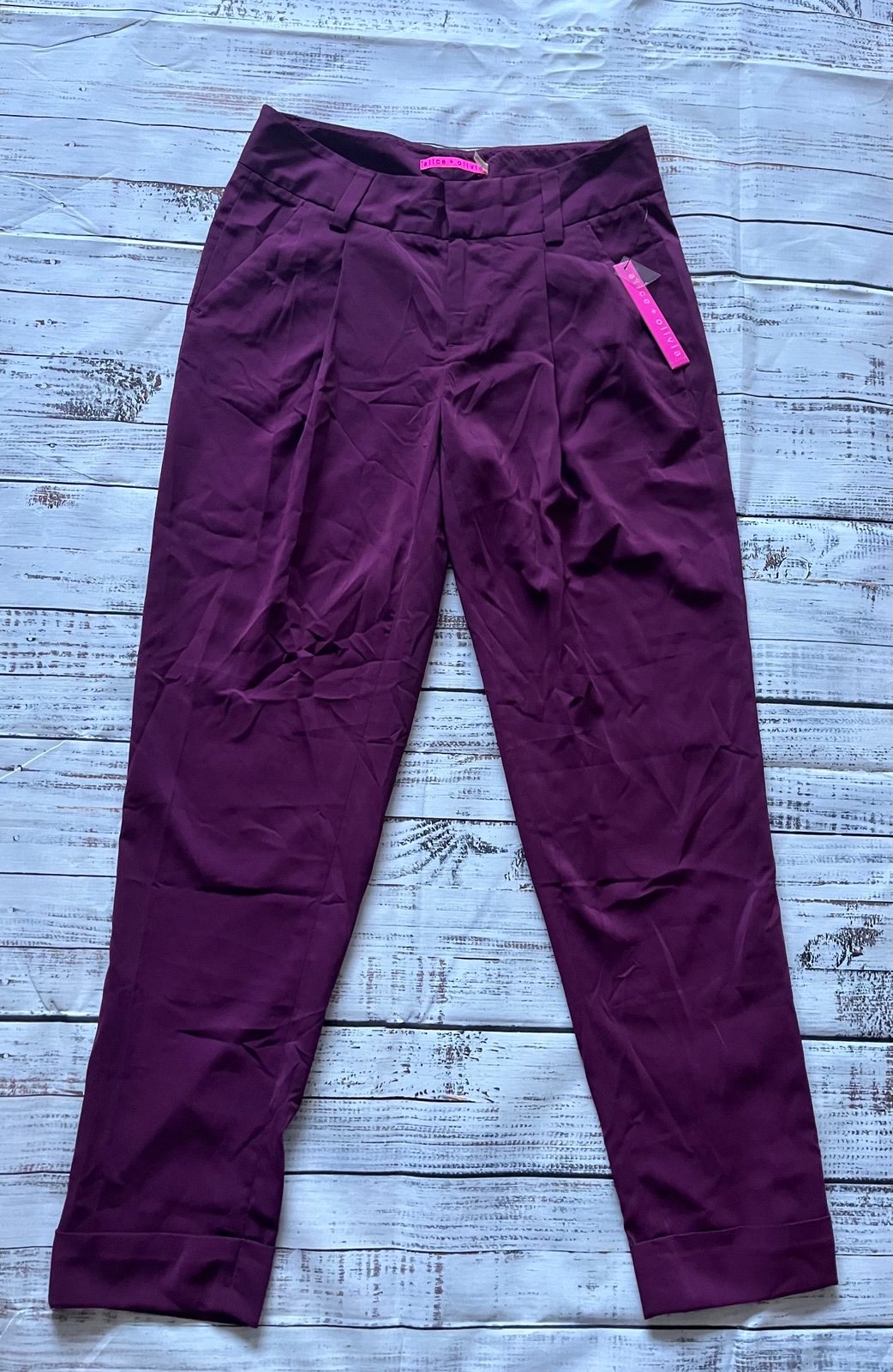 Alice + Olivia Cuffed Trousers Plum NWT SzO work pants