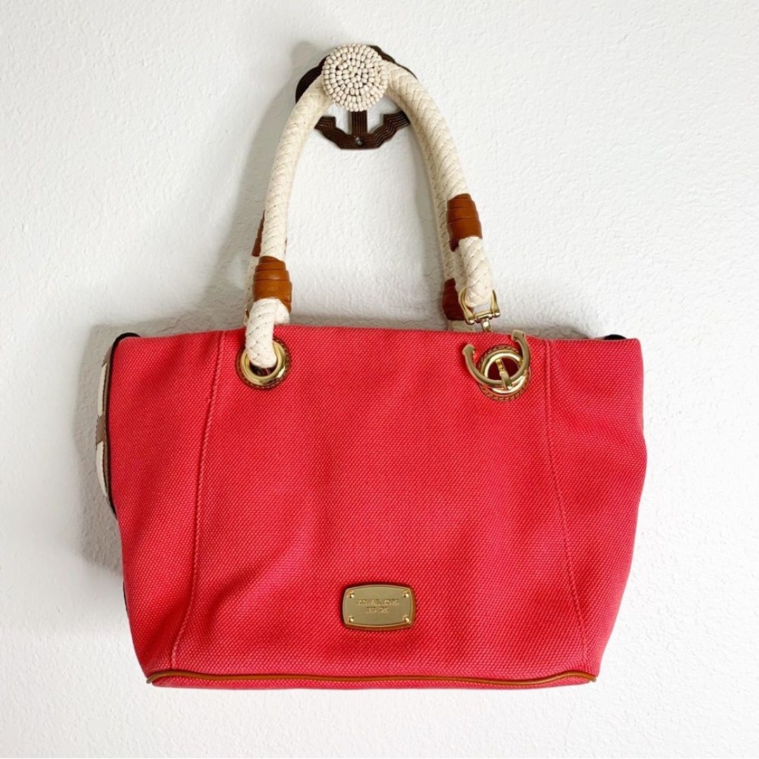 Michael Kors Marina Mandarin Red Canvas Nautical Tote Purse