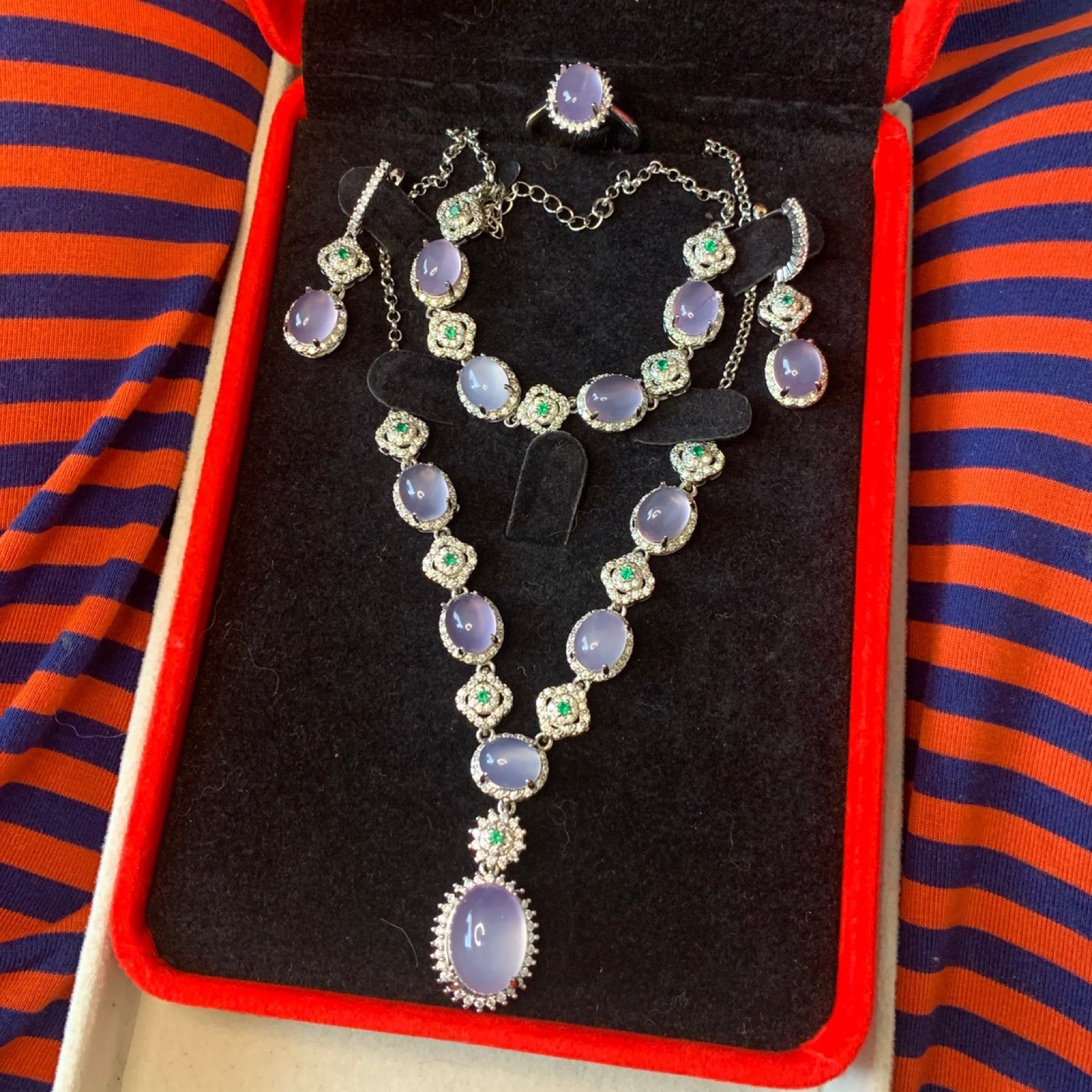 Natural Purple Agate Chalcedony jewelry set