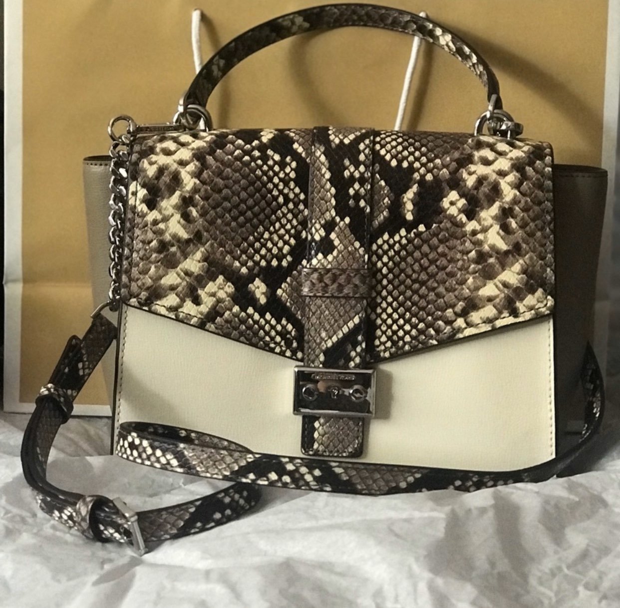 Michael Kors Cream/Black Leather and Python Effect Leather Half