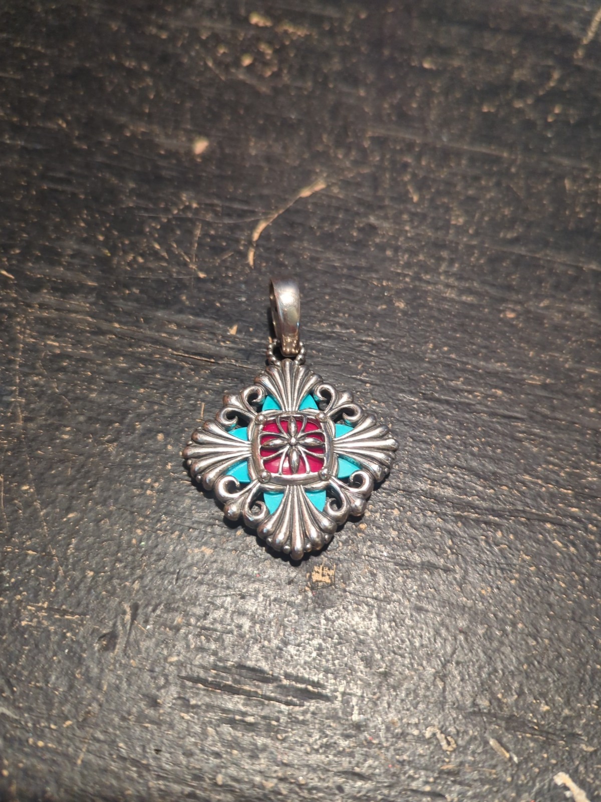 Carolyn Pollack Navajo S. Silver Pendant Turqoise & Varisite Coral