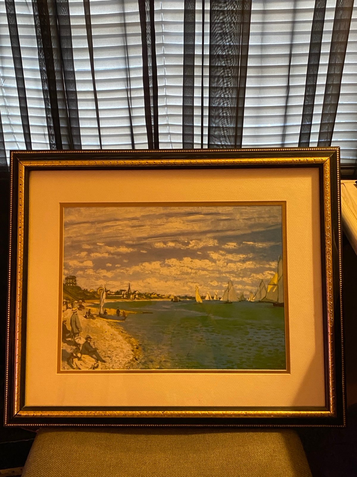 Claude Monet Regatta at Sainte Adresse Art 17.5 x 21.5 Gold&Black Frame Matted