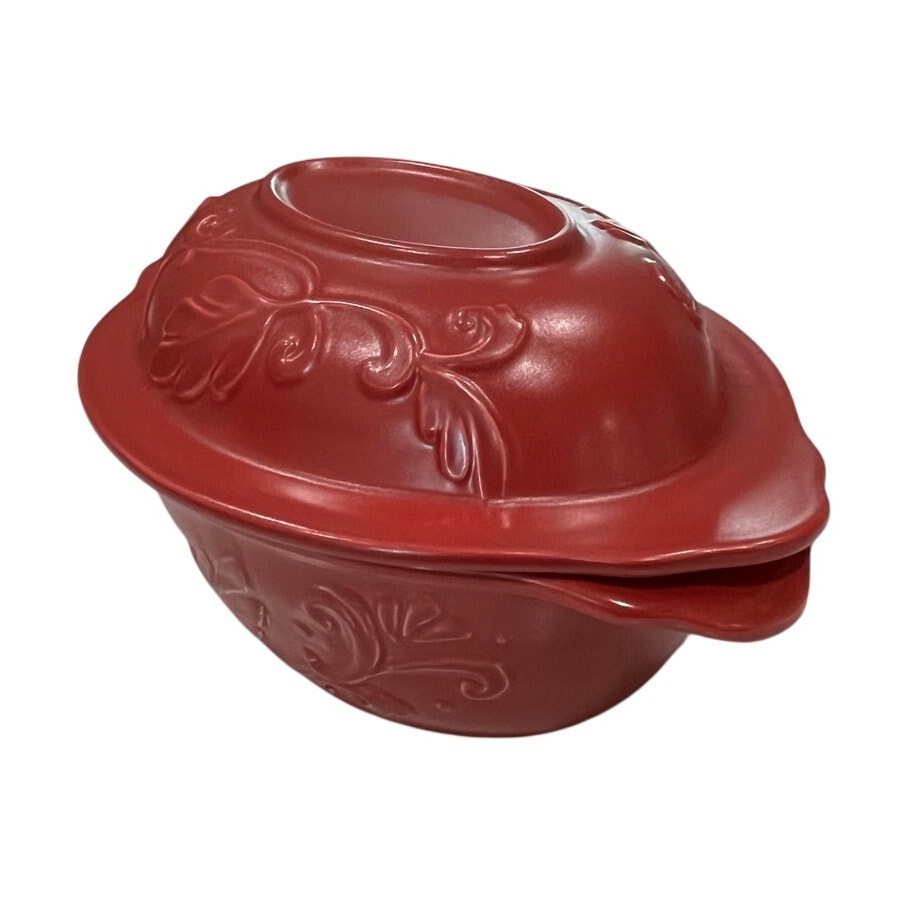 Technique Flame Red 2 Qt Embossed Casserole Dish with Lid - Ceramic Bakeware