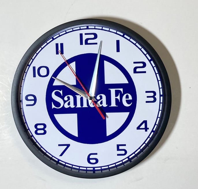 Santa Fe Railroad logo battery operated wall clock