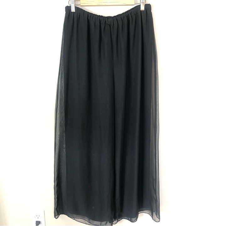 Vintage black chiffon wide leg pull on elastic waist flowy 10