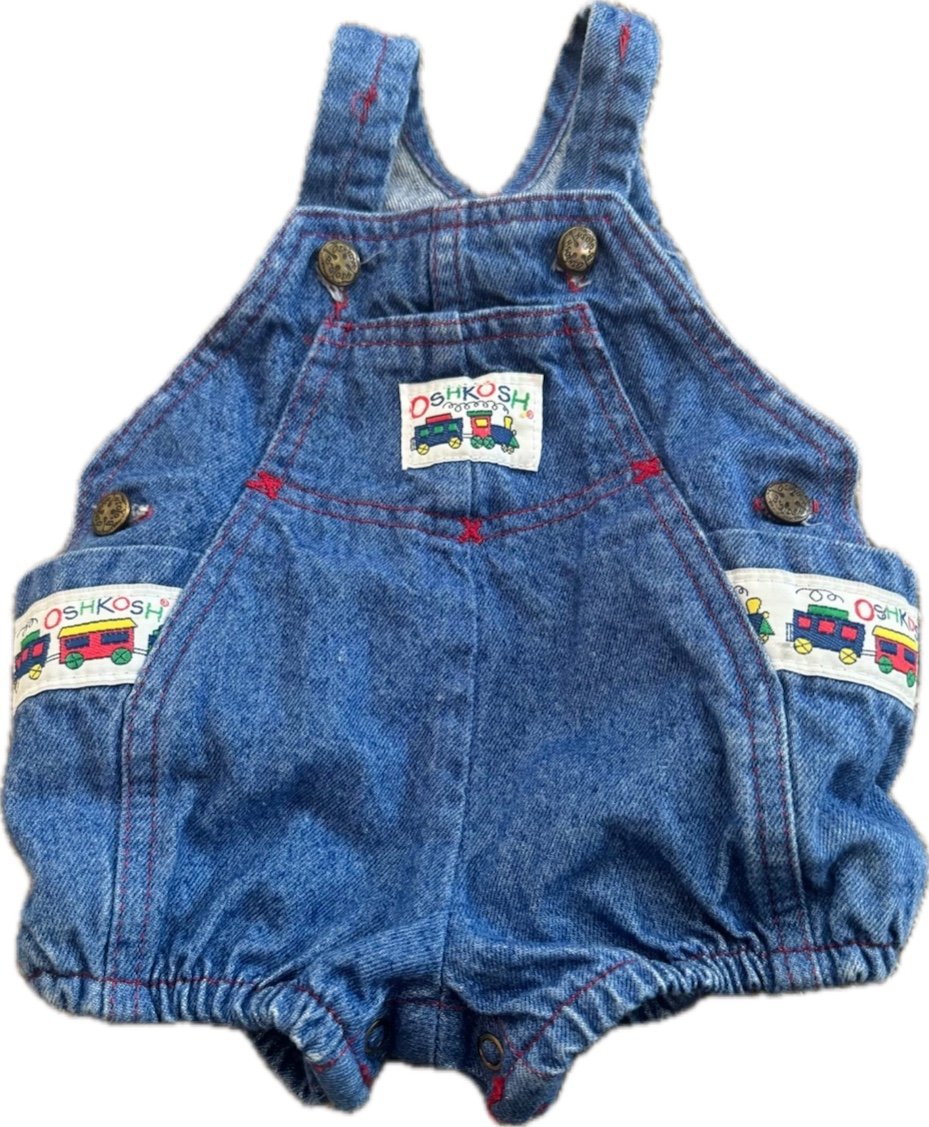 Oshkosh Vintage Denim Train Bubble Overalls Size 3-6