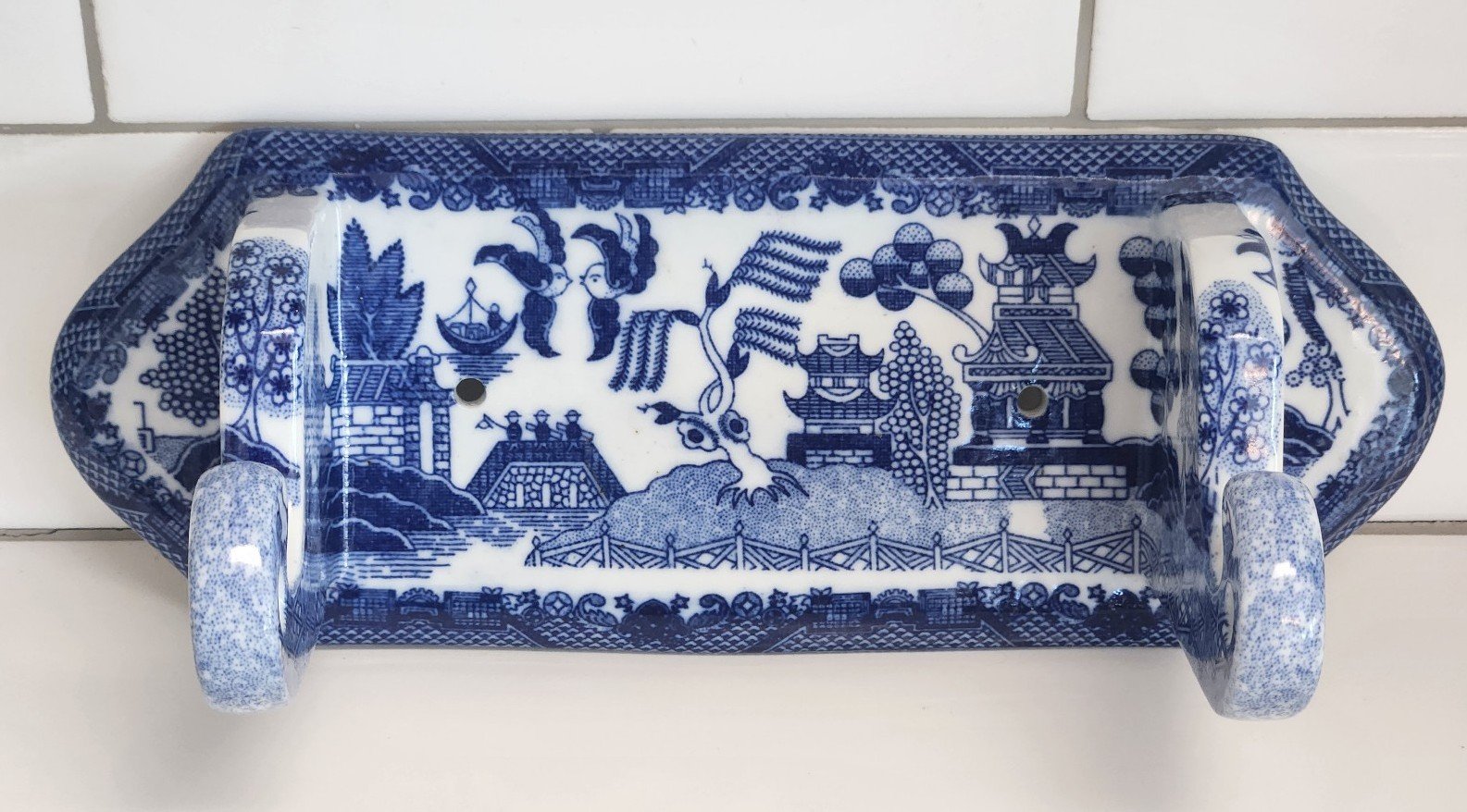 Vintage Blue Willow Toilet Paper Holder
