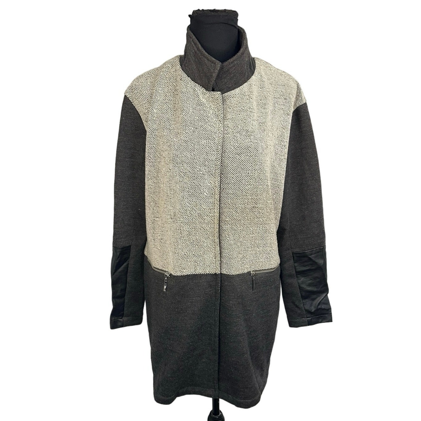 Parkhurst Black and Cream Snap Front Wool Blend Long Line Cardigan, Size M