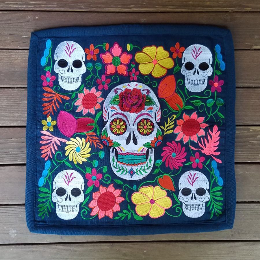 Skull and Flowers Decorative Pillow Case