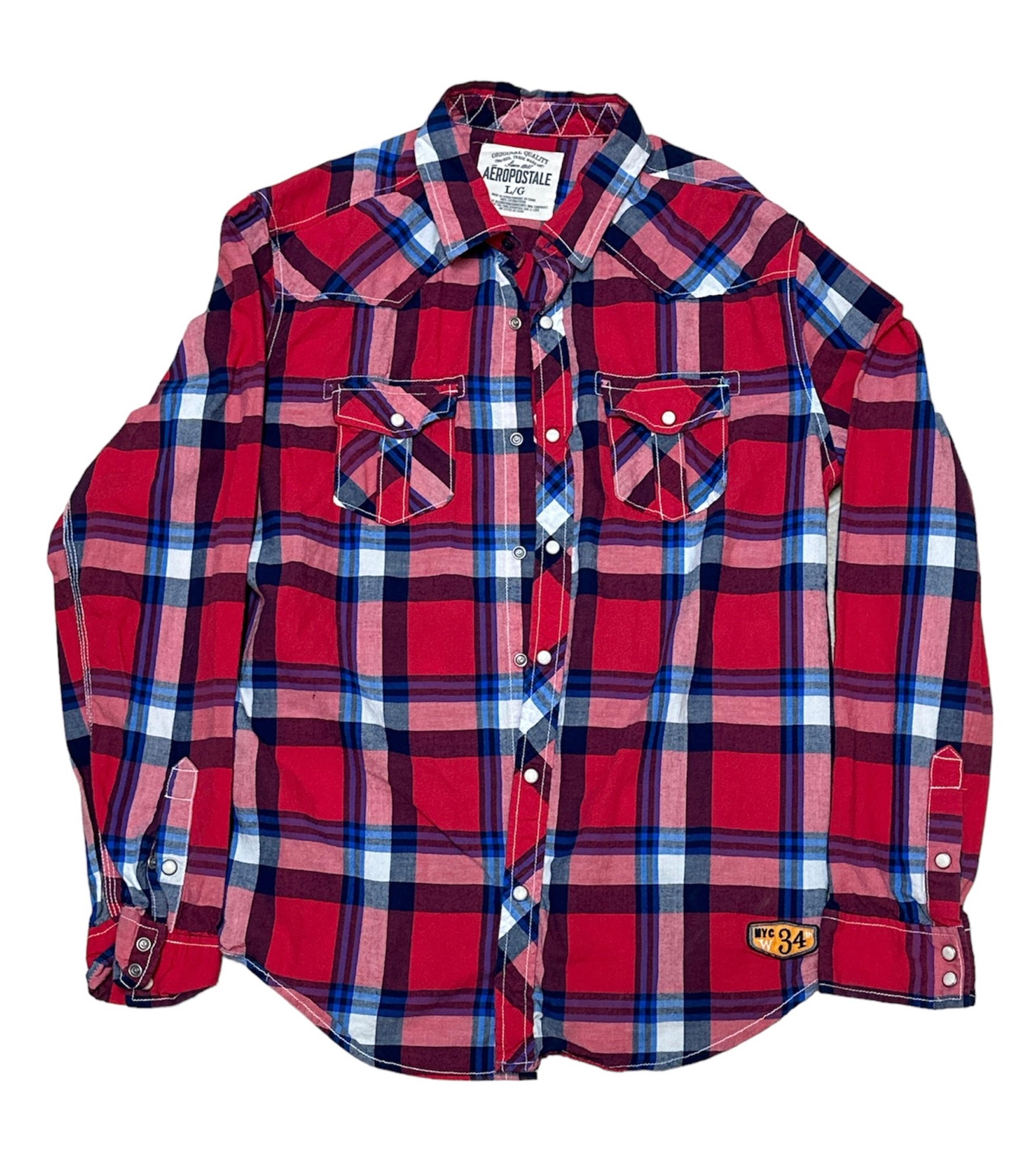 Aeropostale Men’s Multicolored NYC 34th Plaid Long Sleeve Button Up Shirt Size L