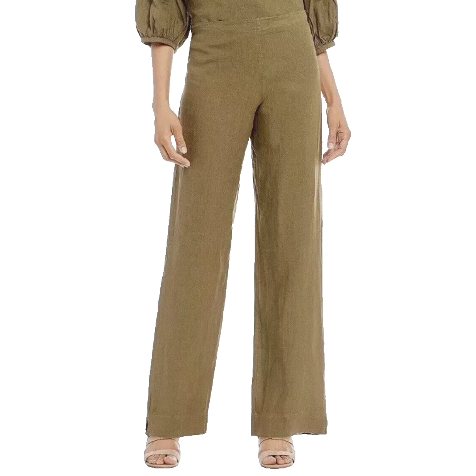 BRYN WALKER Flat Front Linen Pants Grove Green Wide Leg Lagenlook NWT 118 Sz S