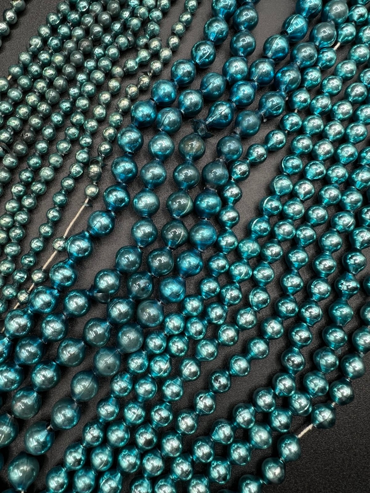 Vintage Christmas Teal Blue Mercury Glass Beads Garland 242” Three Sizes