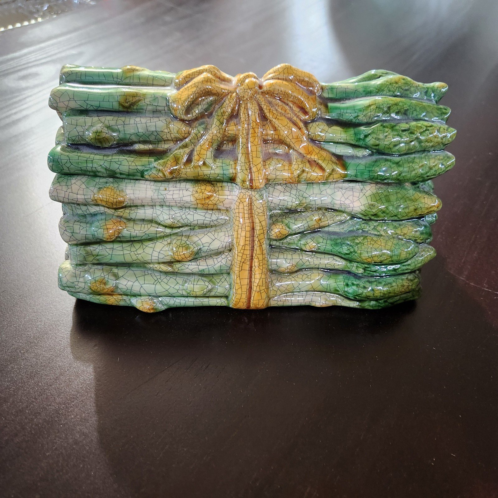 1980s Vintage Italian Ceramic Asparagus Majolica Ceramic Trompe l'Oeil Decorativ