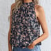 Sleeveless Floral Print Keyhole Back Halter Neck Blouse Large