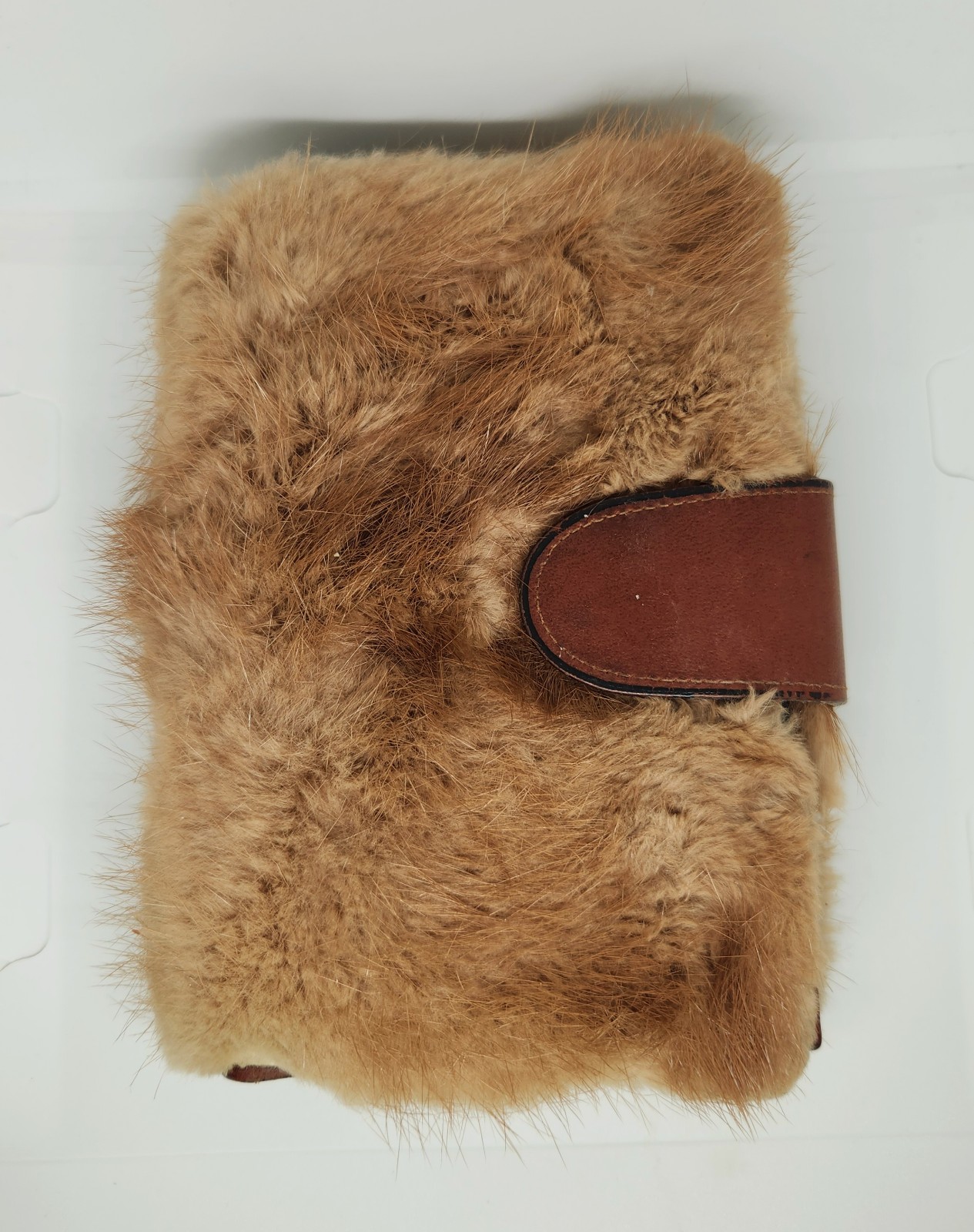 Mink Genuine Real Fur & Glove Leather Wallet Checkbook Cover Clutch Planner