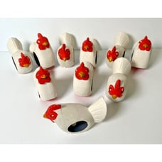 Vintage Wooden Chicken Rooster Napkin Rings - Set of 10 Farmhouse Style