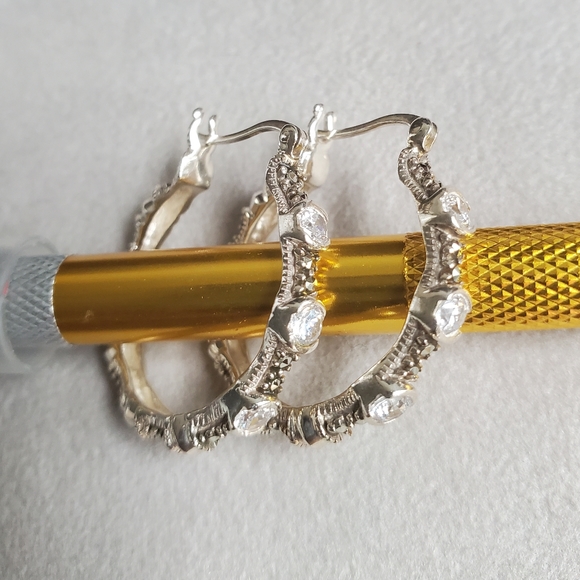 Sterling Silver 925 Marcasite Hoop Earrings