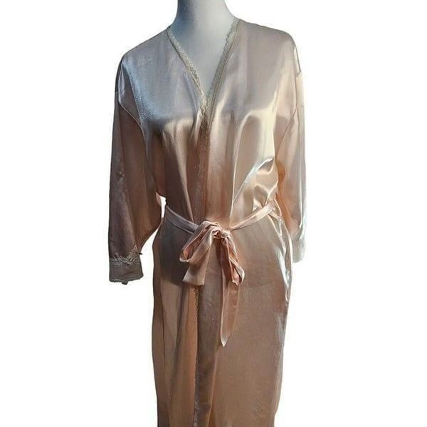 Vintage Y2K Oscar de la Renta Robe Womens Size L Pink Label Satin Lace