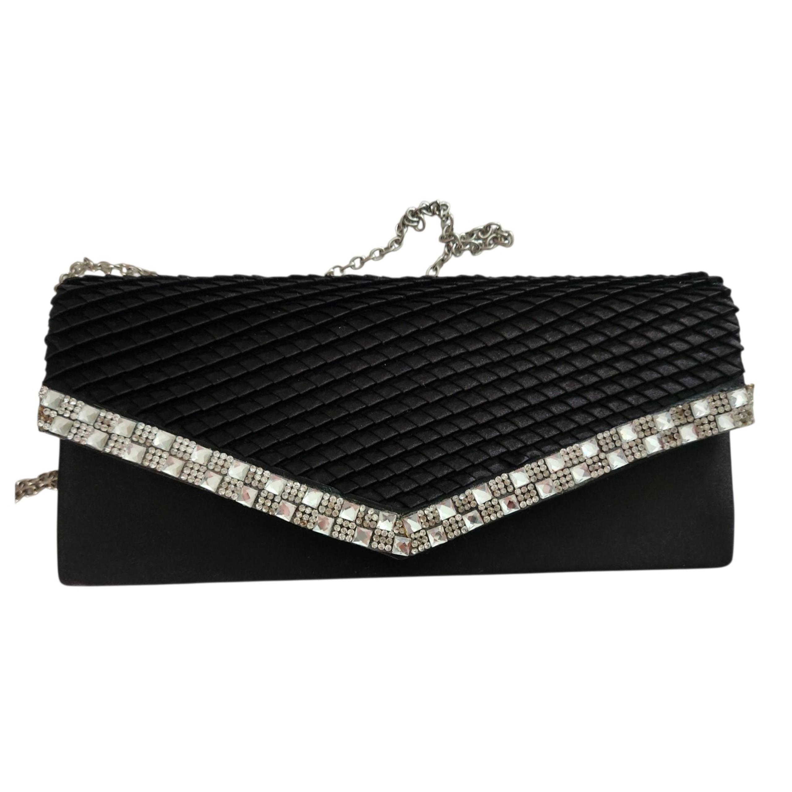 Jessica McClintock Black and Silver Quilted Clutch