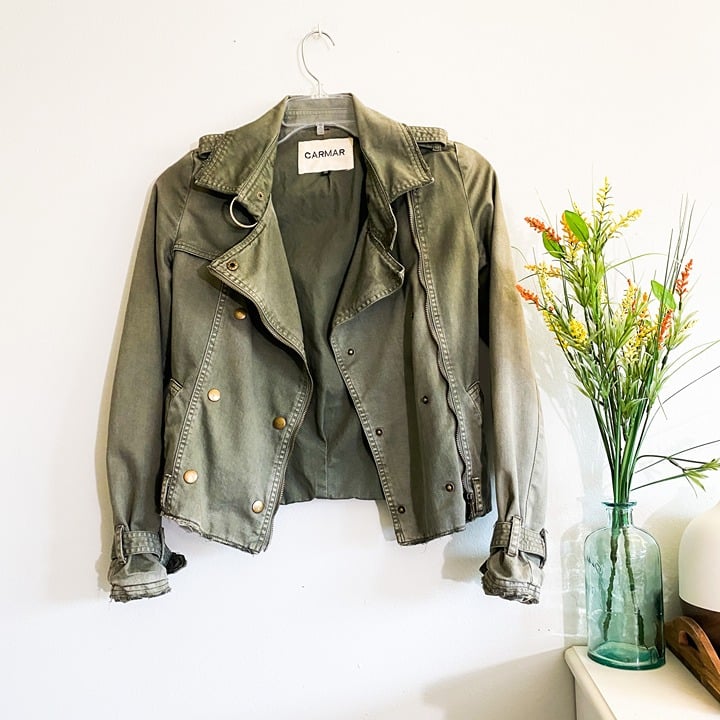 LF CARMAR Olive Green Moto Zip Up Jacket XS