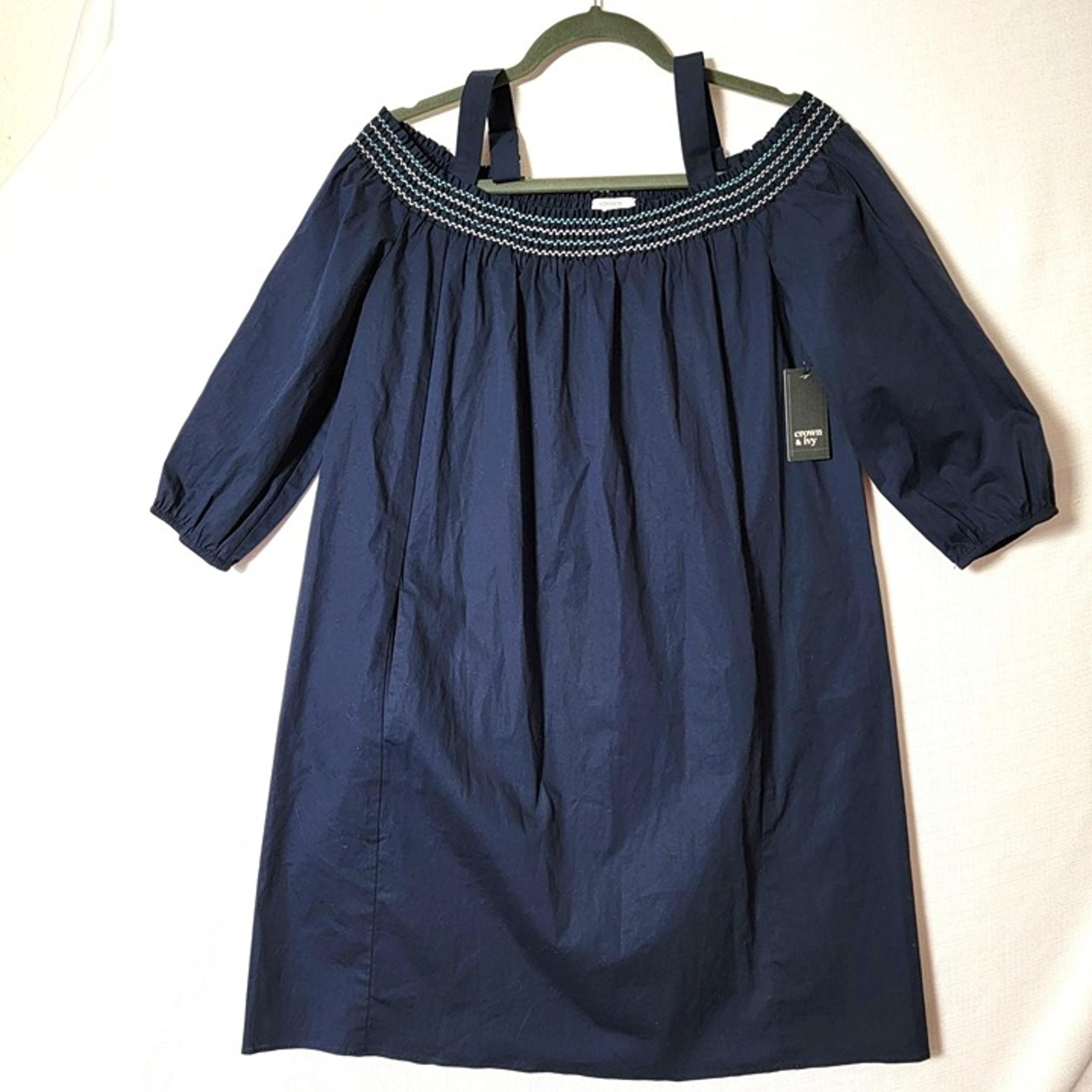 Crown & Ivy Womens Off The Shoulder Tunic Sz M Adjustable Shoulder Straps Navy