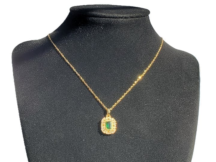 18K Gold Womens 1ct Diamond 2ct Green Emerald Gemstone Necklace 16 18 Jewelry