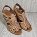 Tory Burch Tev Ray Tan Wedge Leather Sandals Women's 7.5