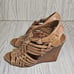 Tory Burch Tev Ray Tan Wedge Leather Sandals Women's 7.5