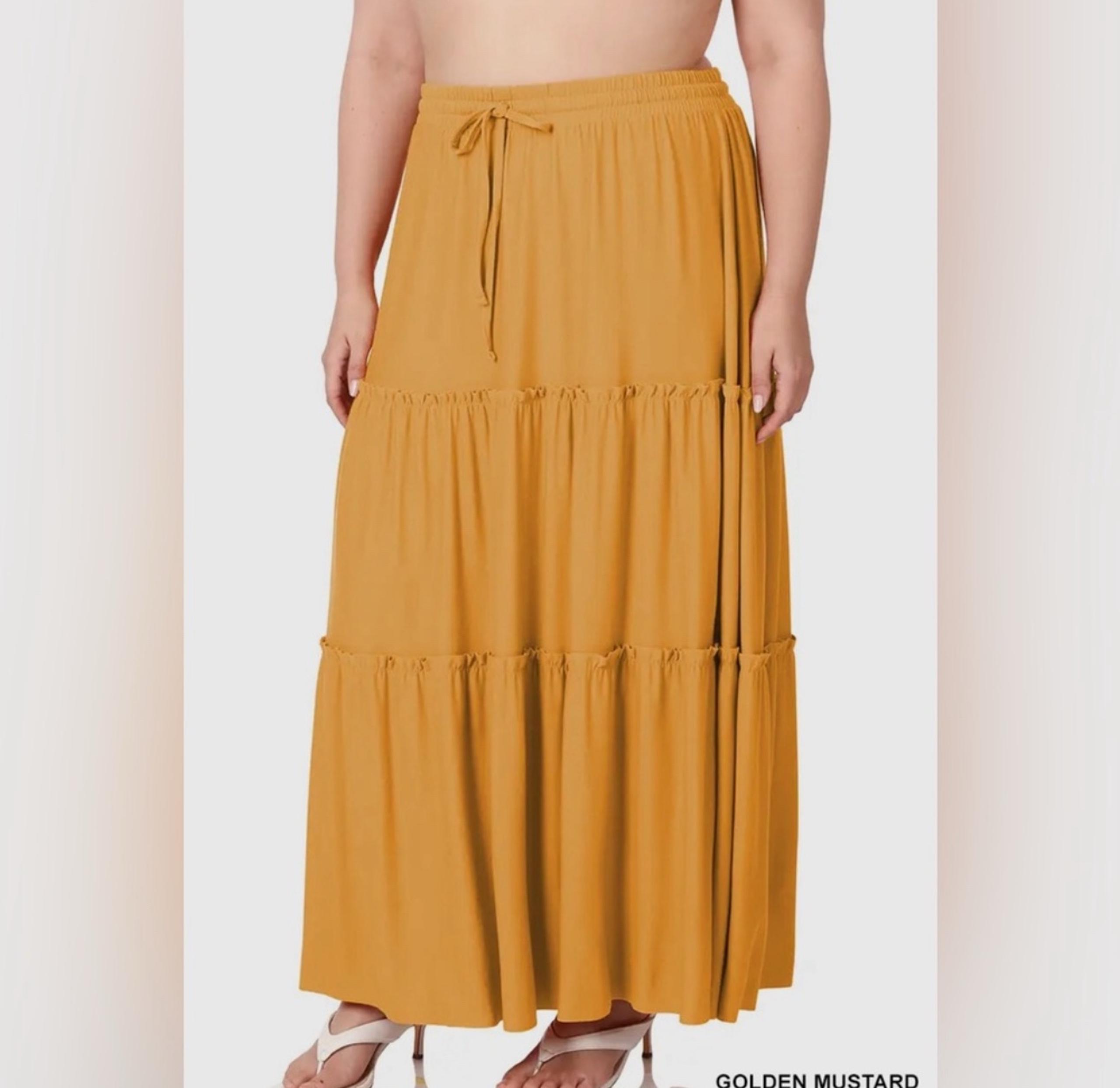 Boho Plus Size Ruffle Tiered Drawstring Maxi Skirt