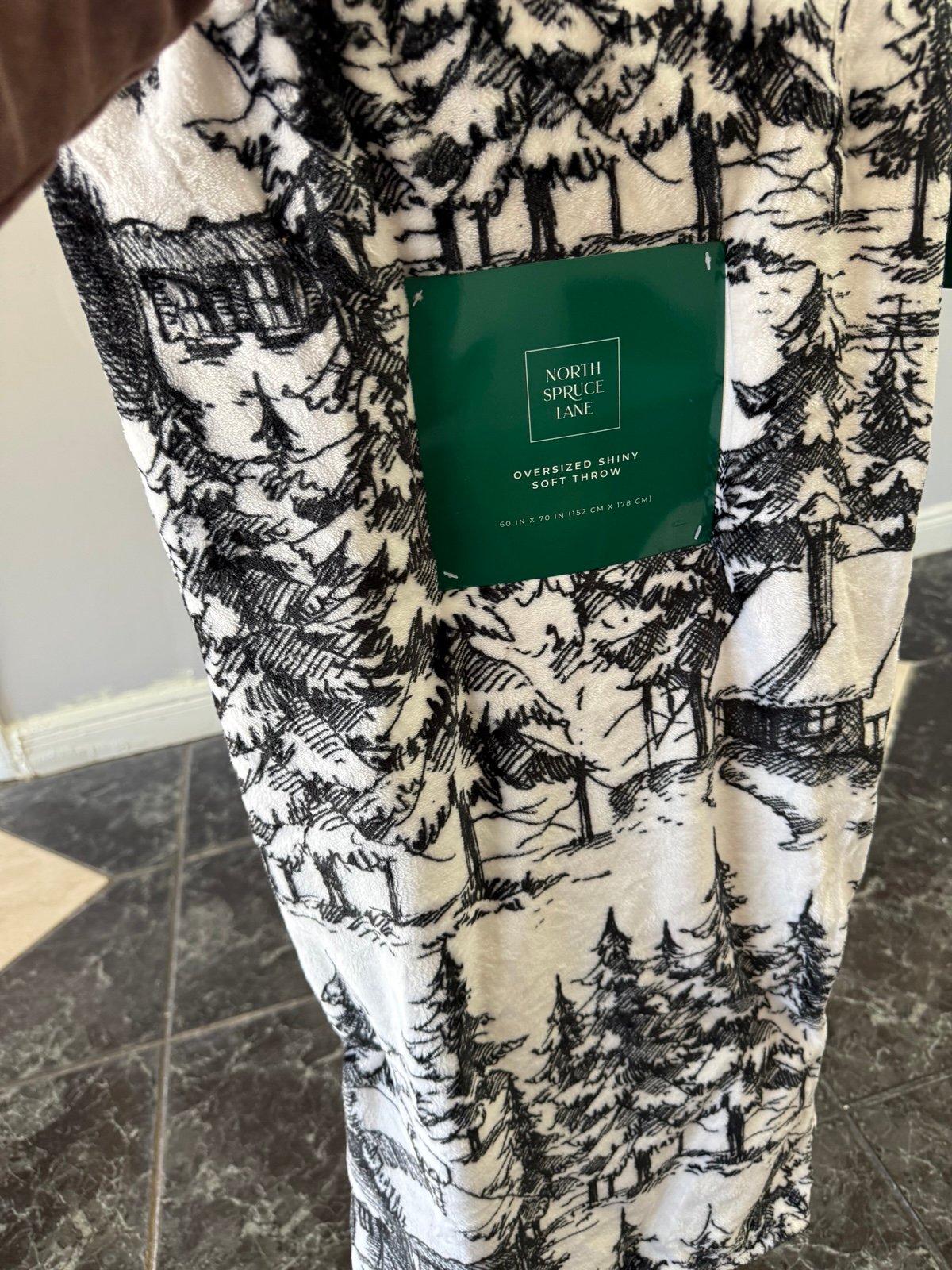 Winter Cabin Christmas Trees Fleece Throw Blanket