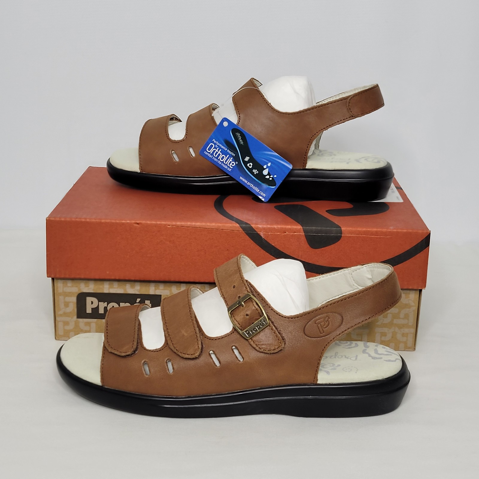 Women's Propet Breeze Walker Brown Leather Strappy Slingback Sandals 9.5