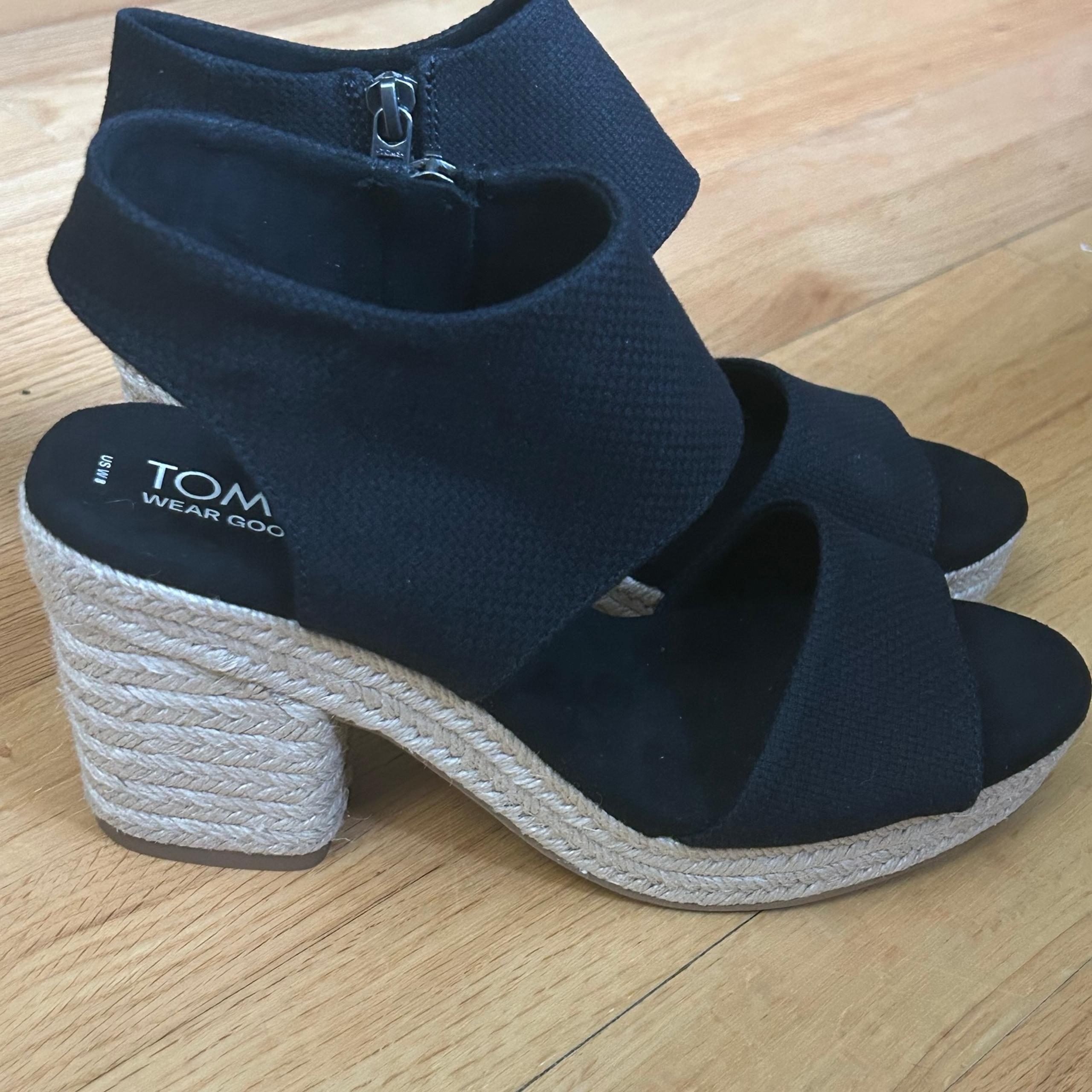 Tom’s Majorca Platform Basketweave Sandal Black 8 NWT