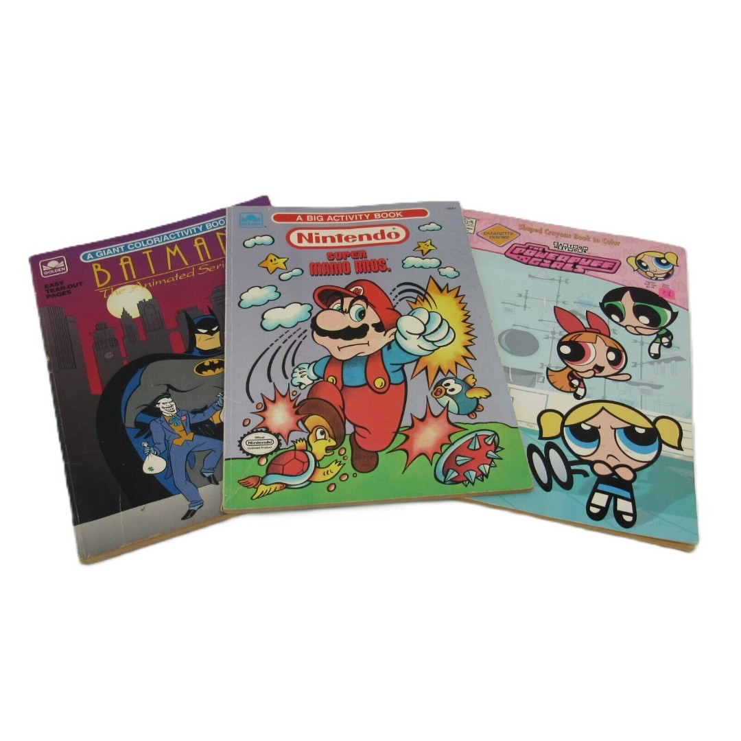 90s Coloring Books Batman Super Mario Y2K Powerpuff Girls VTG HTF Used Colored