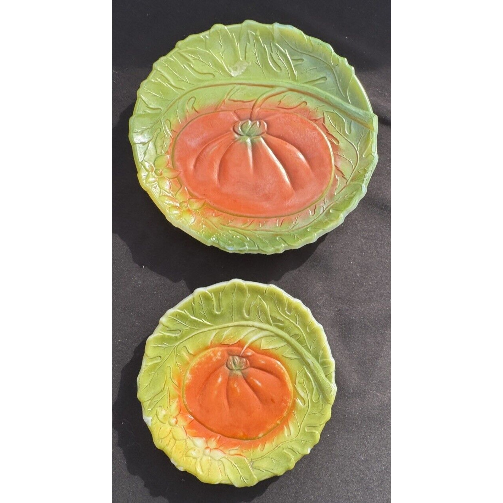 2 Vintage Royal Bayreuth Milk Glass Tomato & Leaf Raised Design Plates