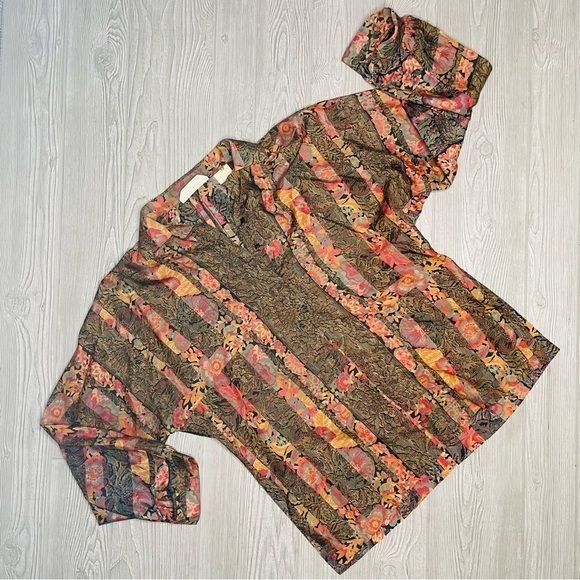Vintage LANVIN designer Paris button up long sleeve shirt floral pattern size 12