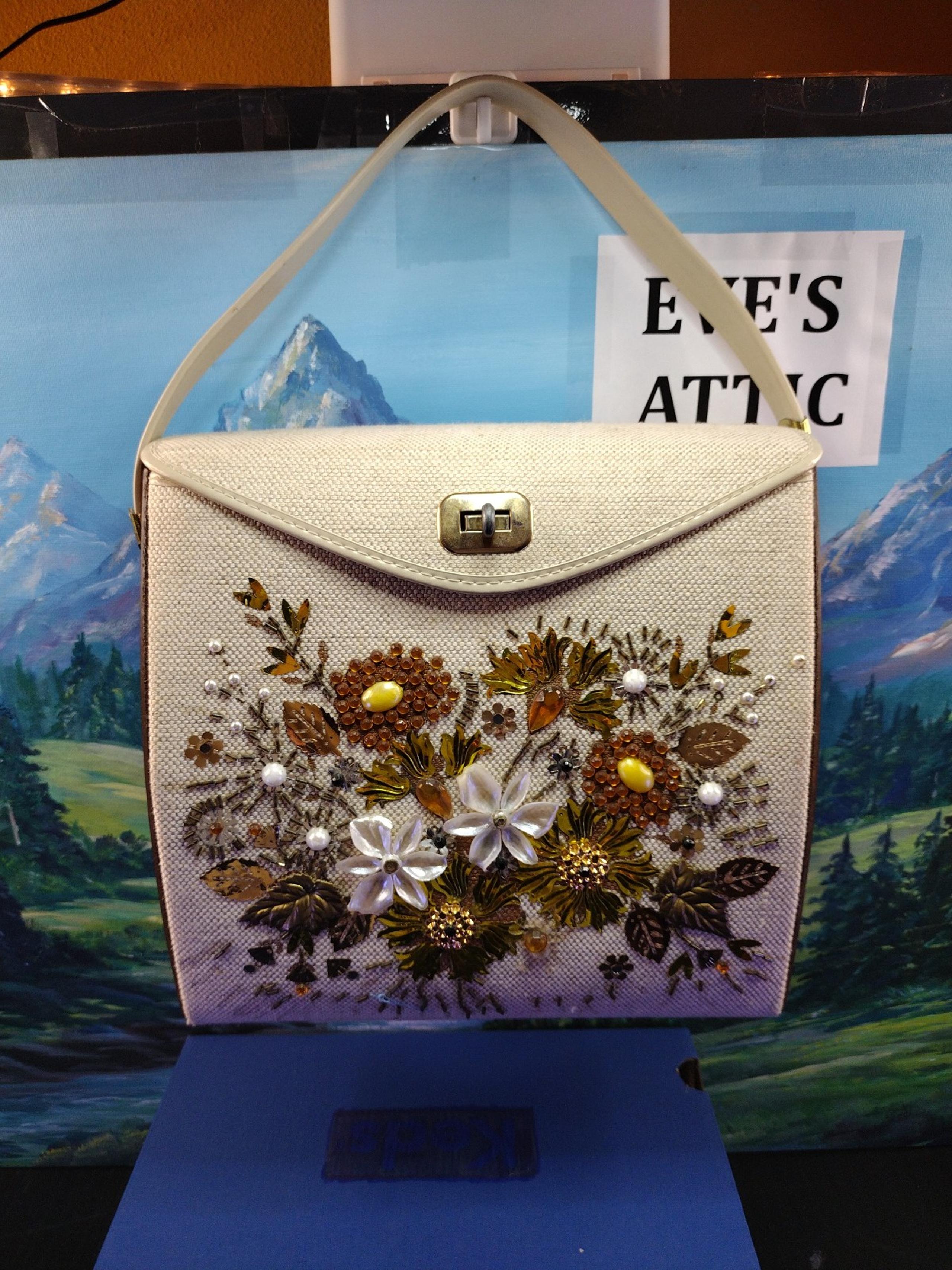 Vintage Wooden Purse With Cloth and Sequins