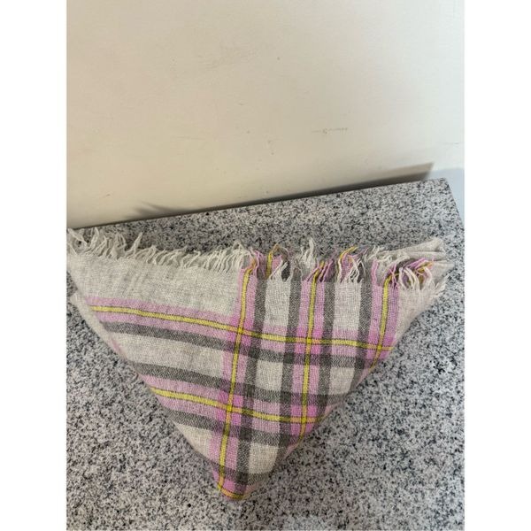 J. Crew Wool Blend Throw Light Gray and Pink Yellow Plaid - Made in Italy