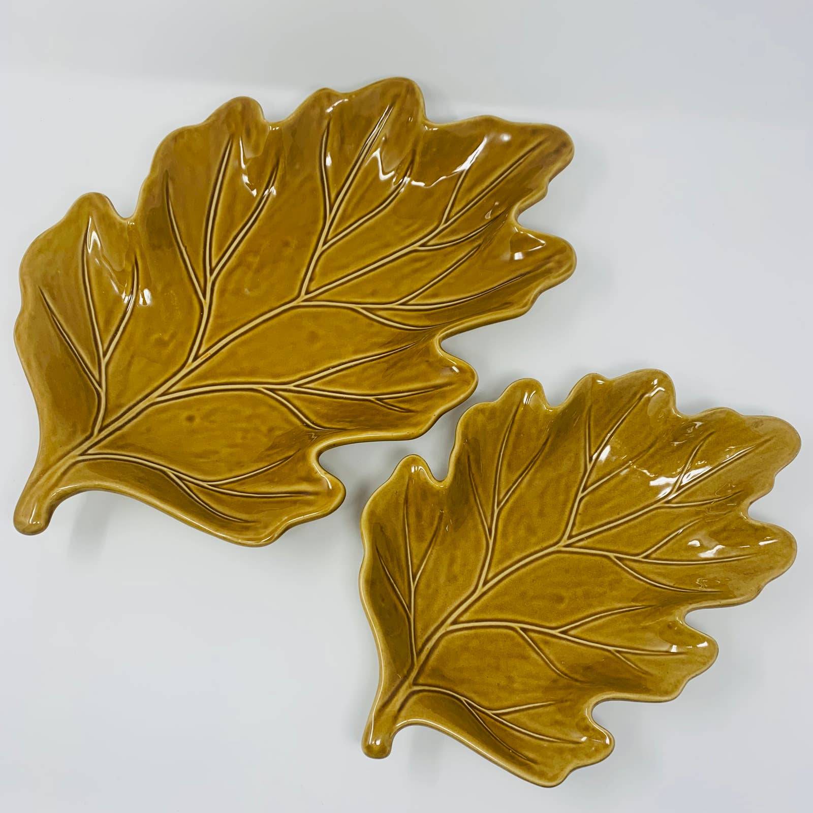 Pottery Barn Large Brown Gold Fall Oak Leaf Large serving Bowl Plate Trays Rare