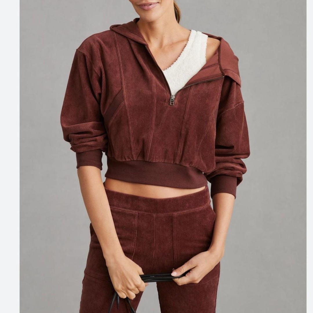 Daily Practice by Anthropologie Women Velour Corduroy Hoodie Size XL Athleisure